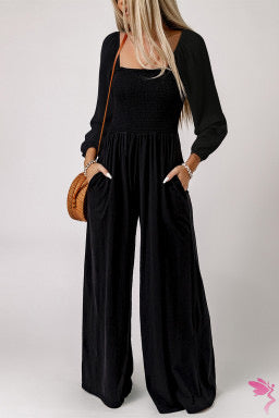 Black long sleeve jumpsuit with pockets