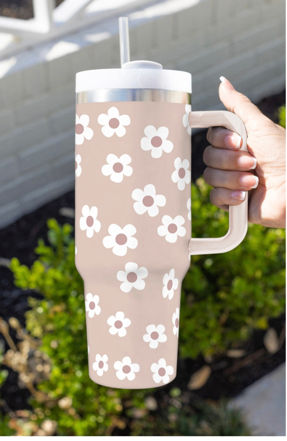 Neutral flower print 40 oz. tumbler