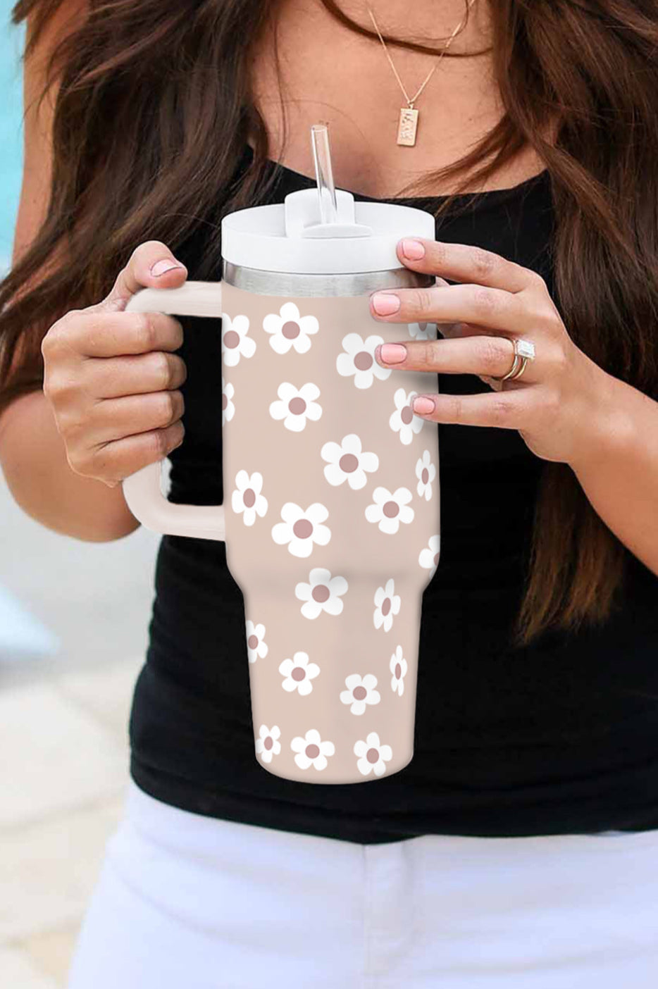 Neutral flower print 40 oz. tumbler