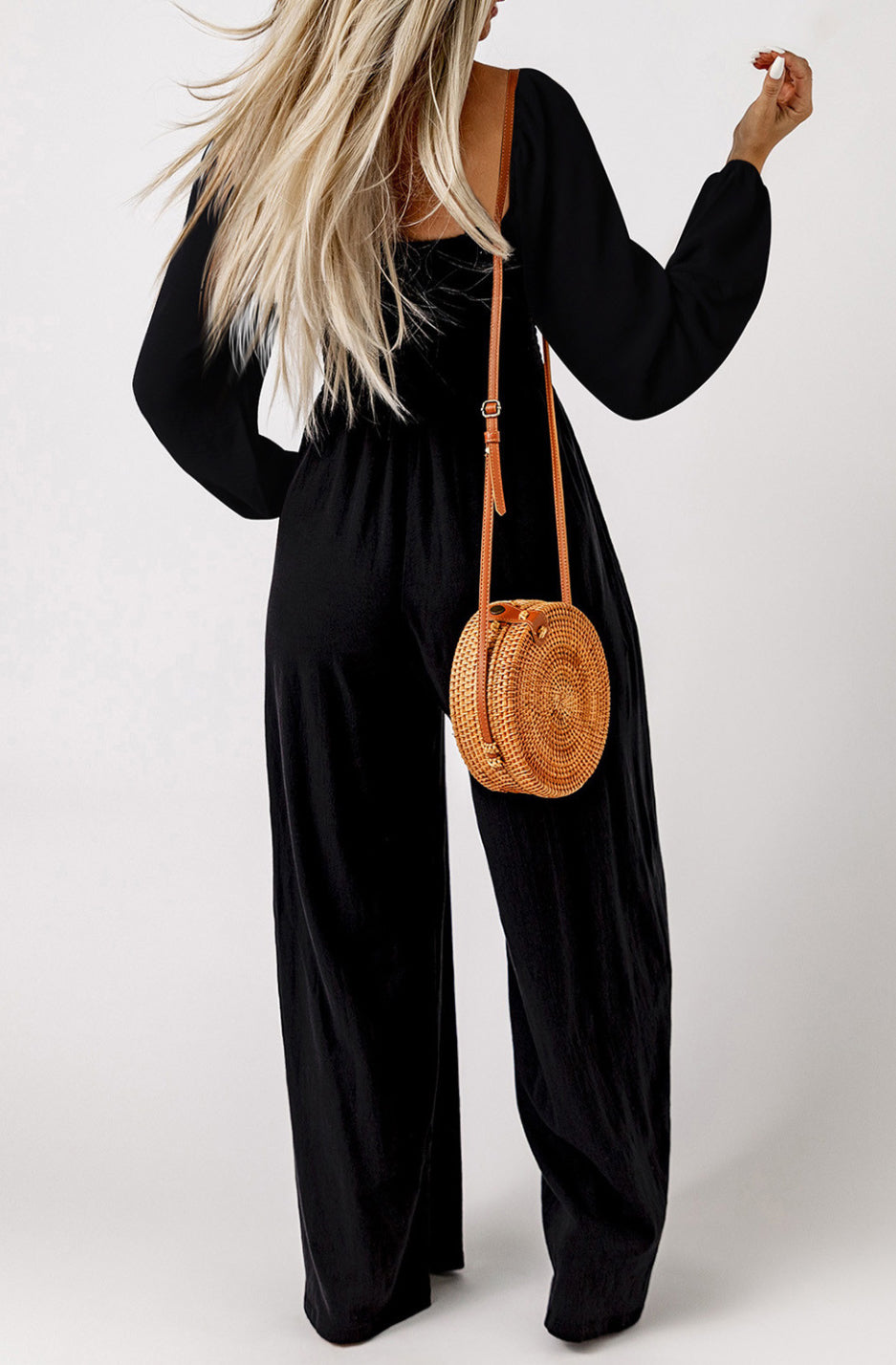 Black long sleeve jumpsuit with pockets